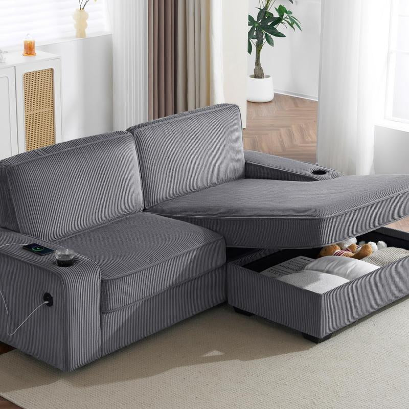 Amerlife Modern Oversized Sofa – Premium Bouclé/Chenille/Corduroy | 23" Deep Seat | USB Charging Ports | Cup Holders | Heavy-Duty Frame (2400 lbs Capacity)