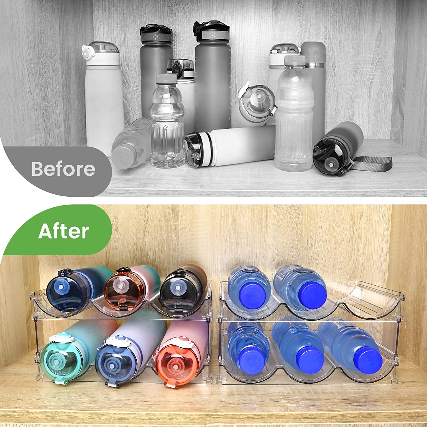 Maximize Your Space with Our Stackable Water Bottle Organizer - 2 Pack for Effortless Storage Solutions