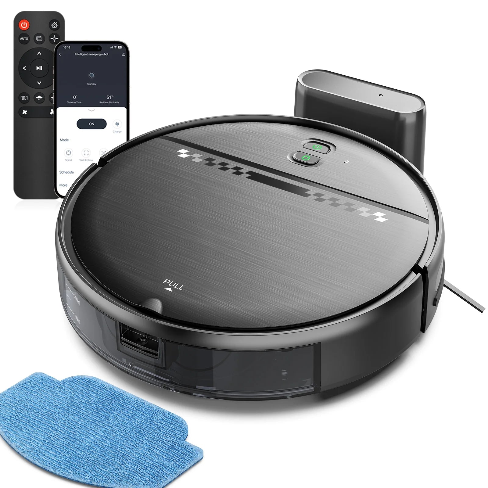 Effortless Cleaning with GOOVI Robot Vacuum and Mop Combo - Smart Wi-Fi Enabled, Remote Control & 120-Minute Battery Life in Sleek Black