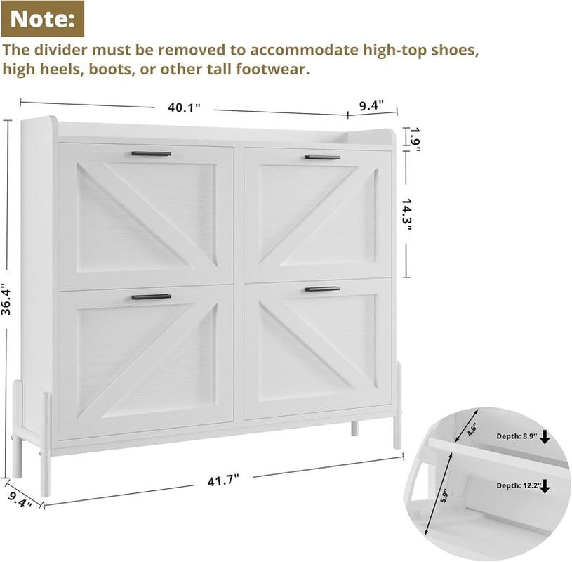 Sleek IRONCK White Wooden Shoe Cabinet with 2 Flip Drawers - Stylish Storage Organizer for Entryway, Hallway, and Living Room