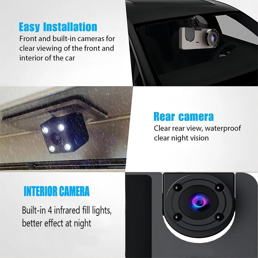 Ultimate 3-Channel Dash Cam for Cars - 1080P Front & Rear with Night Vision and 32GB SD Card Included