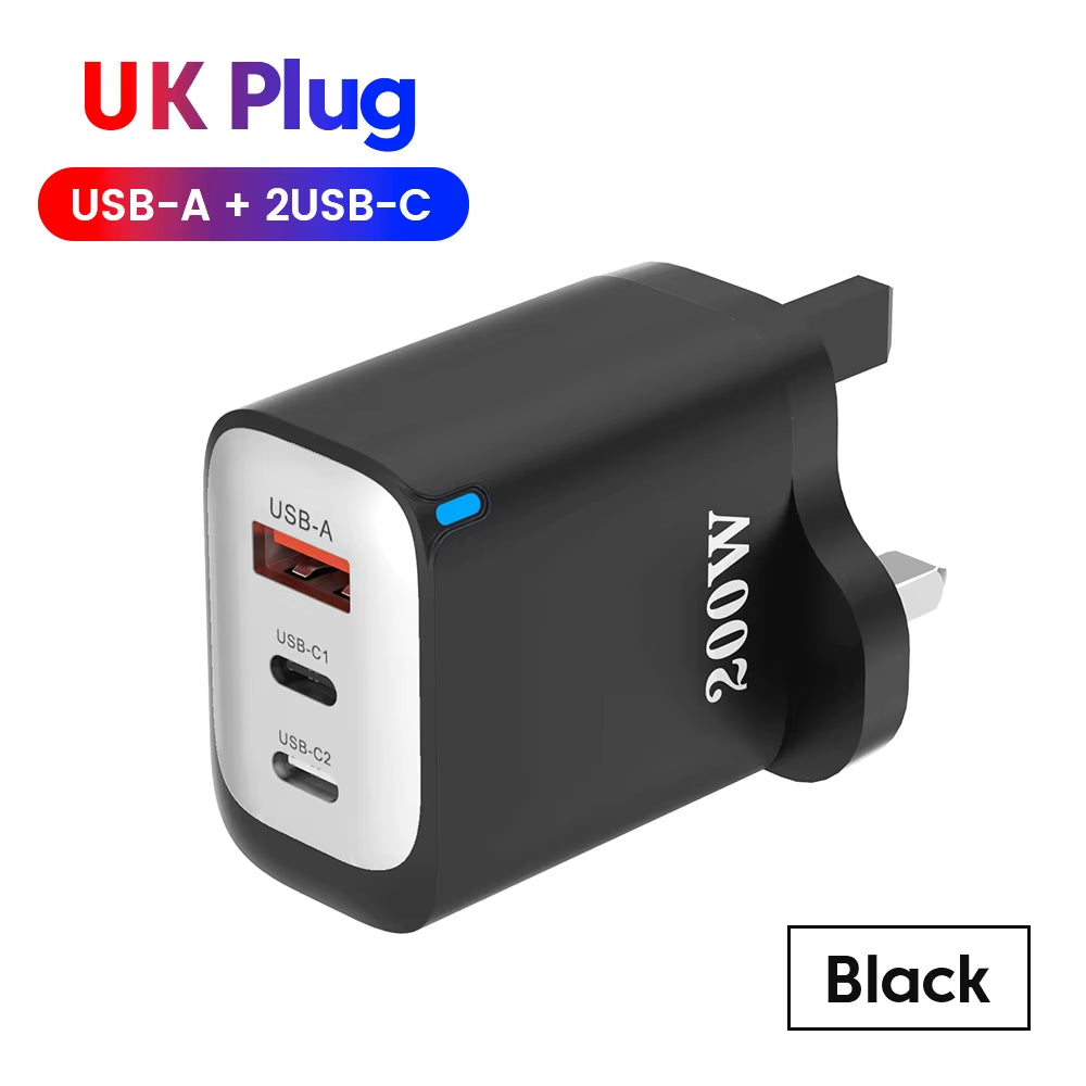 Experience Lightning Fast Charging with the Total PD200W USB Super Fast Charge 3-Port Charger - Perfect for iPhone, Xiaomi, and Samsung!