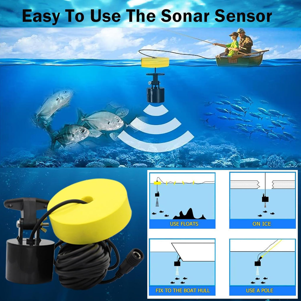 Kayak Portable Fish Finder - Handheld Wired Fish Depth Finder - Contour Readout Fishfinder Ice Shore Boat Fishing Fish Detector Device - with Sensor Transducer and LCD Display Gear