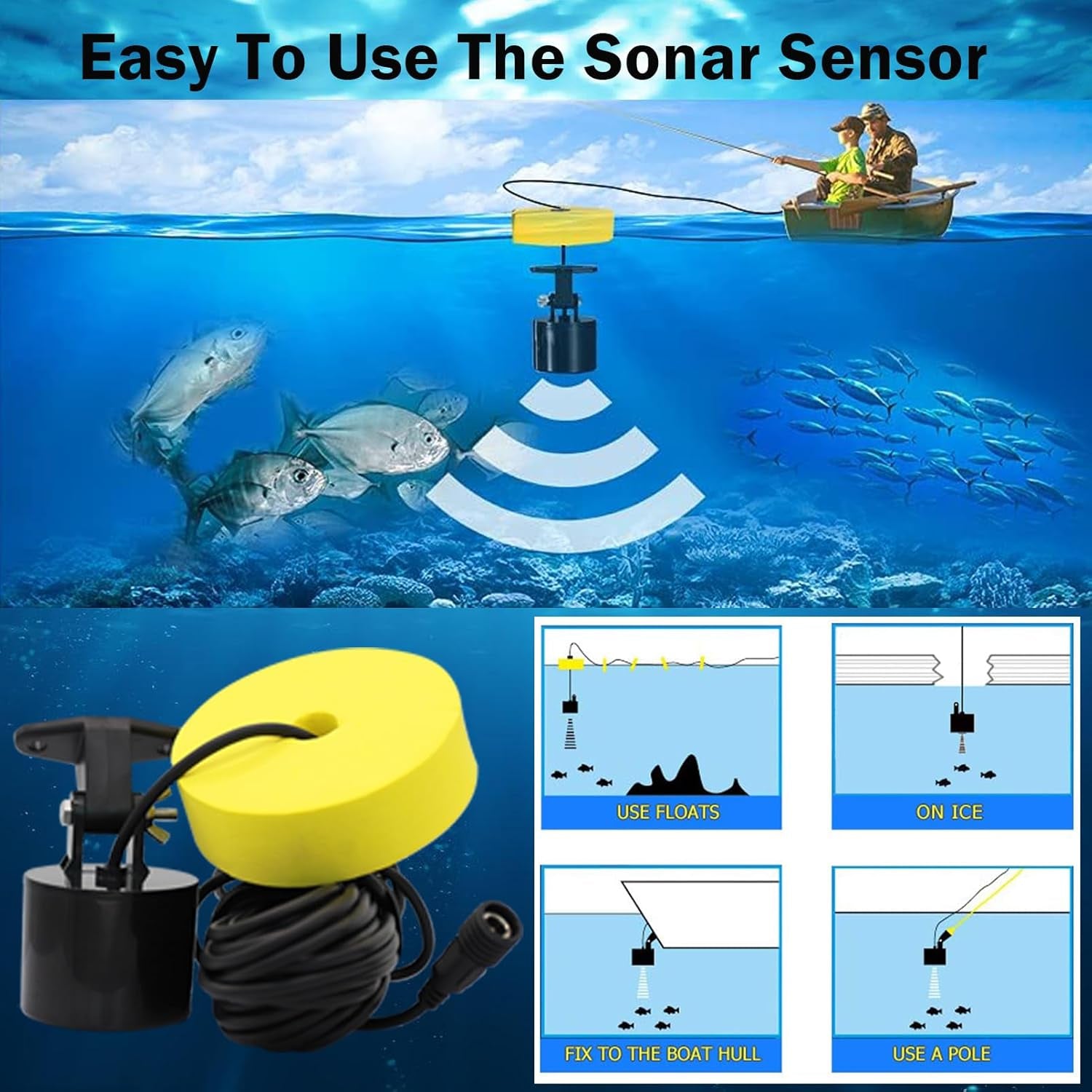 Kayak Portable Fish Finder - Handheld Wired Fish Depth Finder - Contour Readout Fishfinder Ice Shore Boat Fishing Fish Detector Device - with Sensor Transducer and LCD Display Gear