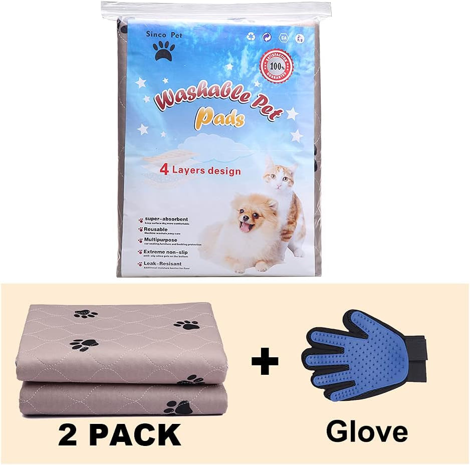 Ultimate Washable Dog Pee Pads with Grooming Gloves - Super Absorbent, Waterproof, and Reusable Training Pads for All Breeds - Large 41"x41" Size (Pack of 2)