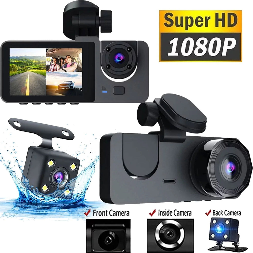 Ultimate 3-Channel Dash Cam for Cars - 1080P Front & Rear with Night Vision and 32GB SD Card Included