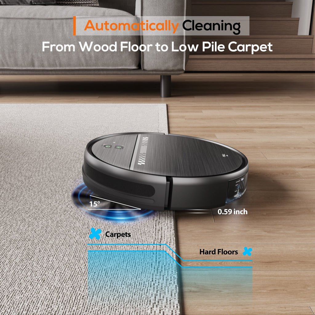Effortless Cleaning with GOOVI Robot Vacuum and Mop Combo - Smart Wi-Fi Enabled, Remote Control & 120-Minute Battery Life in Sleek Black