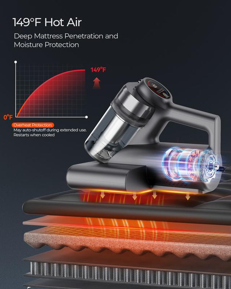 Teant Mattress Vacuum Cleaner - Powerful 2-Speed with UV-C Light, Dust Detection & HEPA Filter for Ultimate Cleanliness