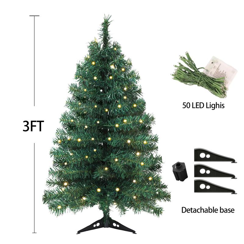 Okicoler 3 Ft Pre-Lit Artificial Christmas Tree with 25 LED Lights - Perfect Holiday Decoration for Home & Office, Easy to Assemble!