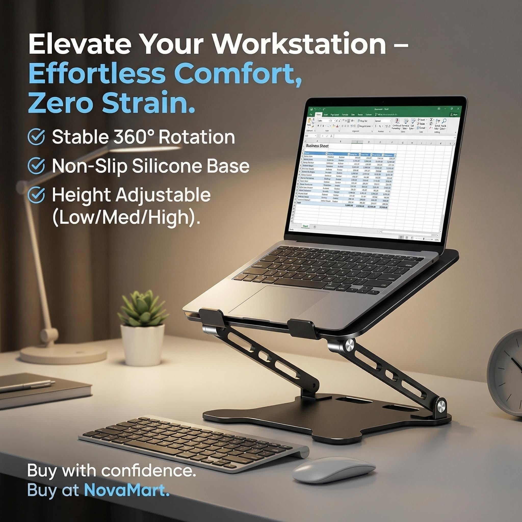 Elevate Your Workspace with the Adjustable Aluminum Alloy Laptop and Tablet Stand - Portable, Folding Design for Laptops Up to 17"