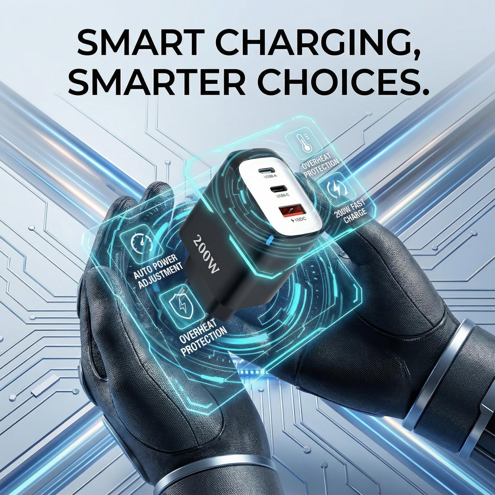 Experience Lightning Fast Charging with the Total PD200W USB Super Fast Charge 3-Port Charger - Perfect for iPhone, Xiaomi, and Samsung!