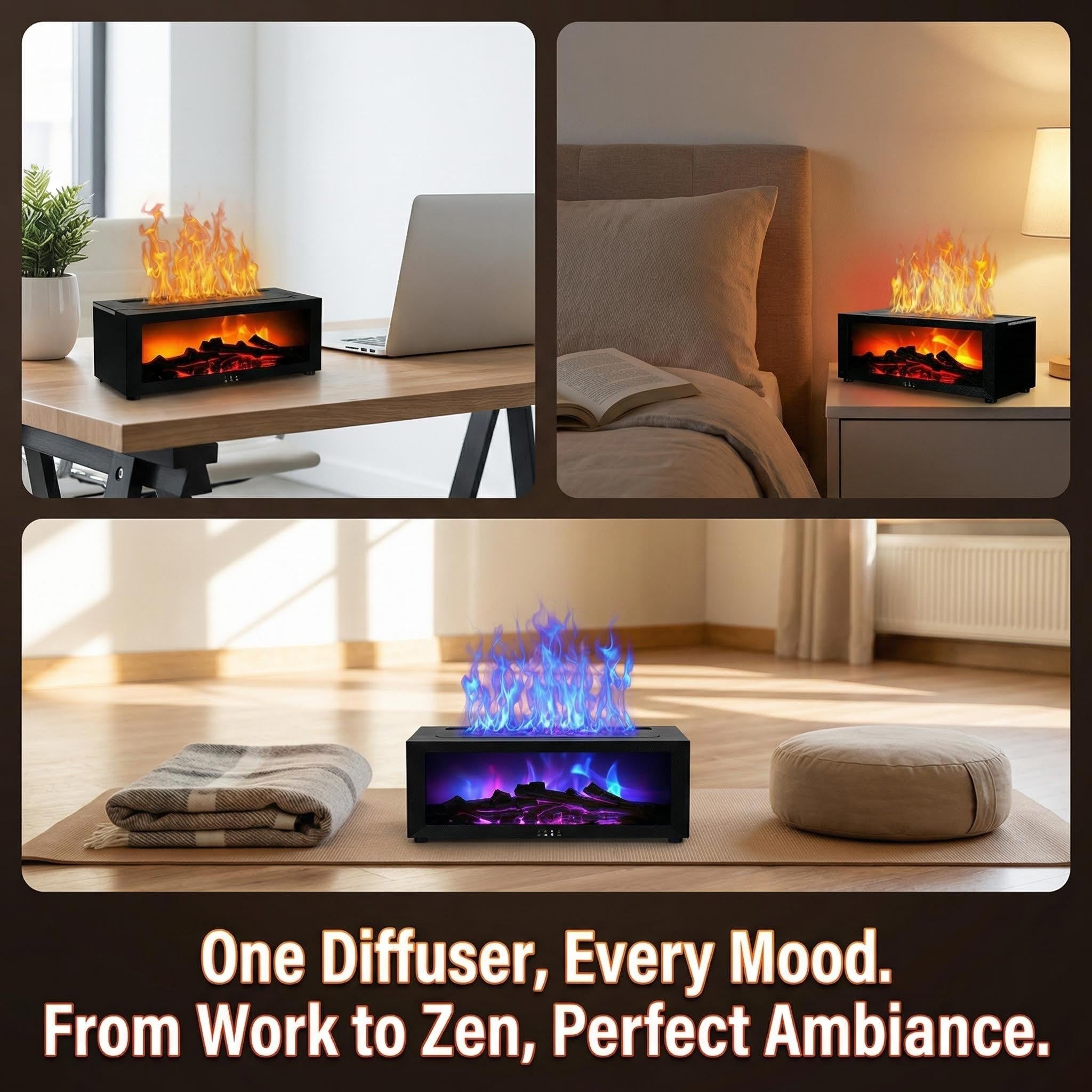 Difusor de Aceites Esenciales con Llama 3D – Crea un Ambiente Acogedor con Humidificador Silencioso de 150 ml, Control Remoto y Luz LED Multicolor, el Regalo Perfecto para Cualquier Ocasión