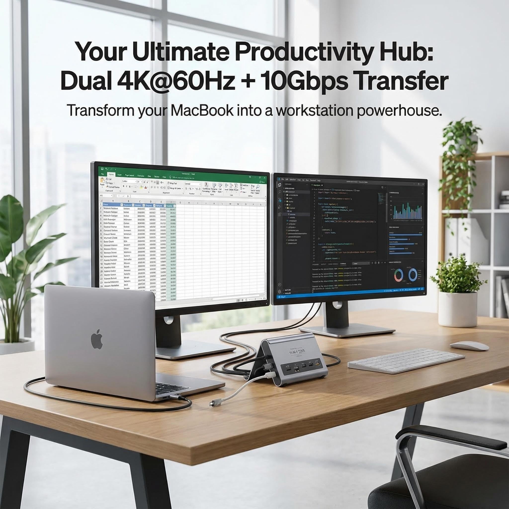 Elevate Your Workspace with the PULWTOP 11-in-1 MacBook Docking Station - Dual 4K@60Hz HDMI, Super Speed USB-C, and Gigabit Ethernet for Ultimate Connectivity