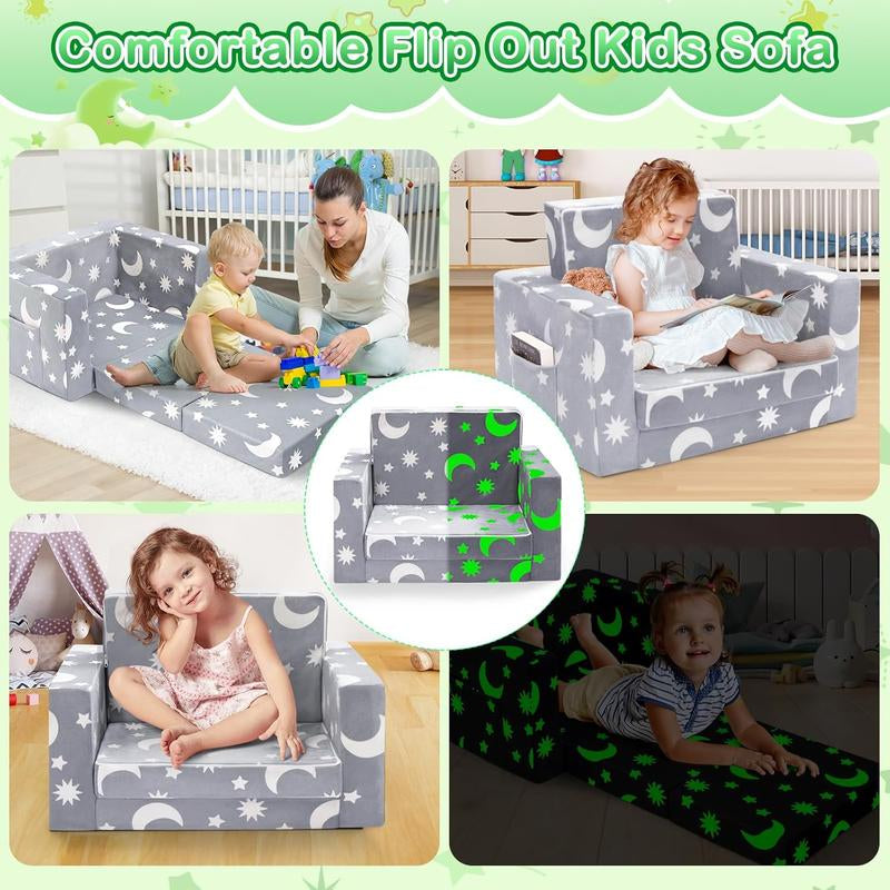 OSYKIU 2-in-1 Convertible Toddler Couch and Lounger - Soft Sherpa Design for Magical Playtime and Cozy Relaxation, Perfect for Boys and Girls