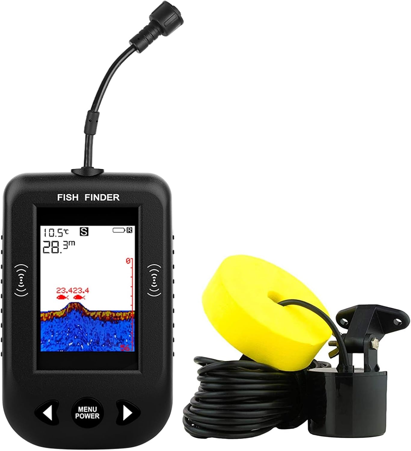 Kayak Portable Fish Finder - Handheld Wired Fish Depth Finder - Contour Readout Fishfinder Ice Shore Boat Fishing Fish Detector Device - with Sensor Transducer and LCD Display Gear