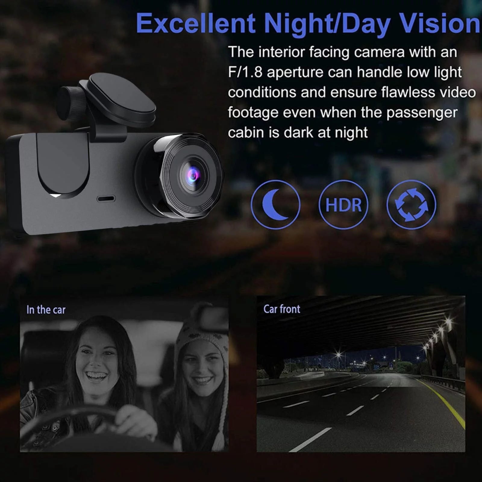 Ultimate 3-Channel Dash Cam for Cars - 1080P Front & Rear with Night Vision and 32GB SD Card Included