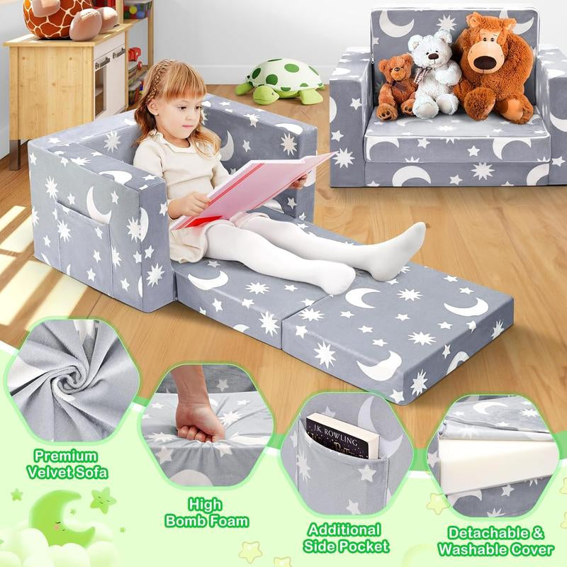 OSYKIU 2-in-1 Convertible Toddler Couch and Lounger - Soft Sherpa Design for Magical Playtime and Cozy Relaxation, Perfect for Boys and Girls