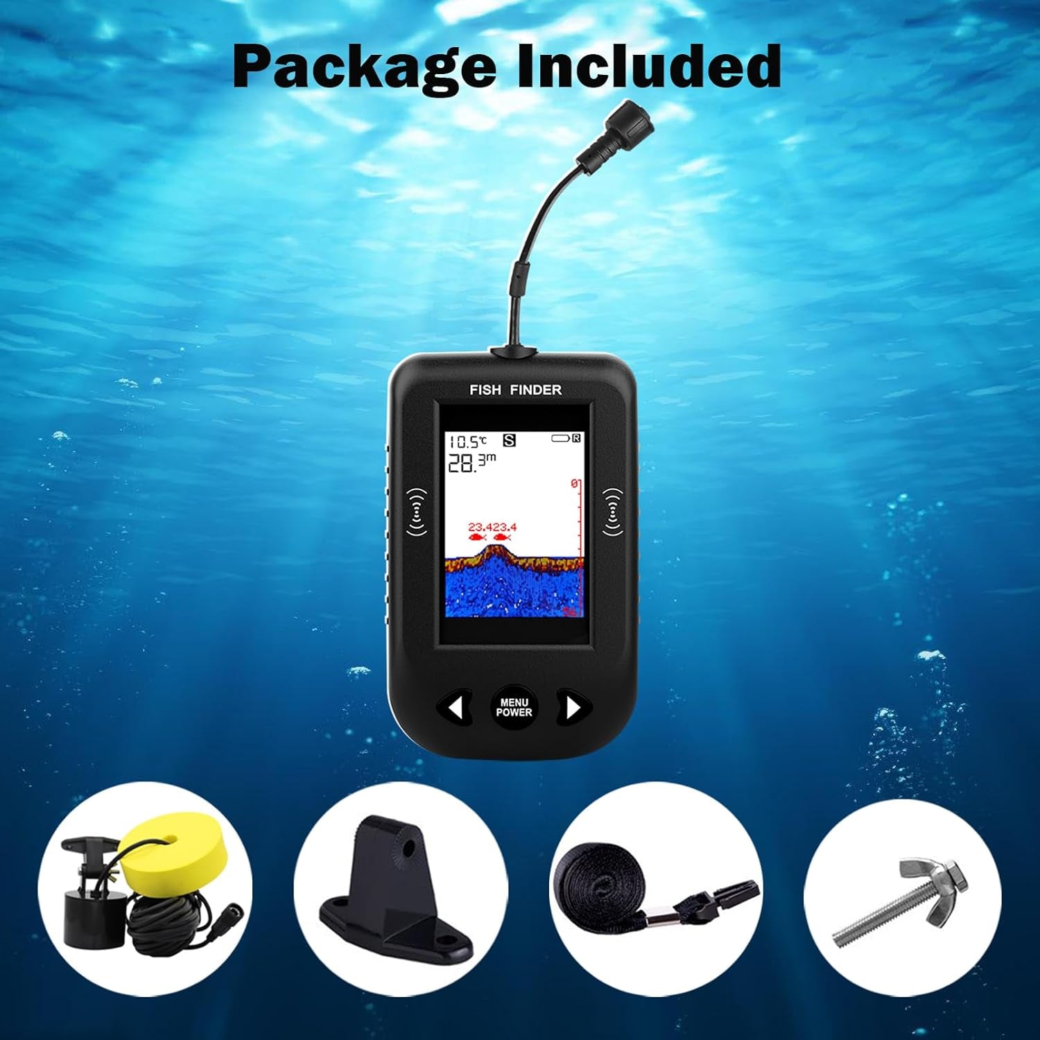 Kayak Portable Fish Finder - Handheld Wired Fish Depth Finder - Contour Readout Fishfinder Ice Shore Boat Fishing Fish Detector Device - with Sensor Transducer and LCD Display Gear