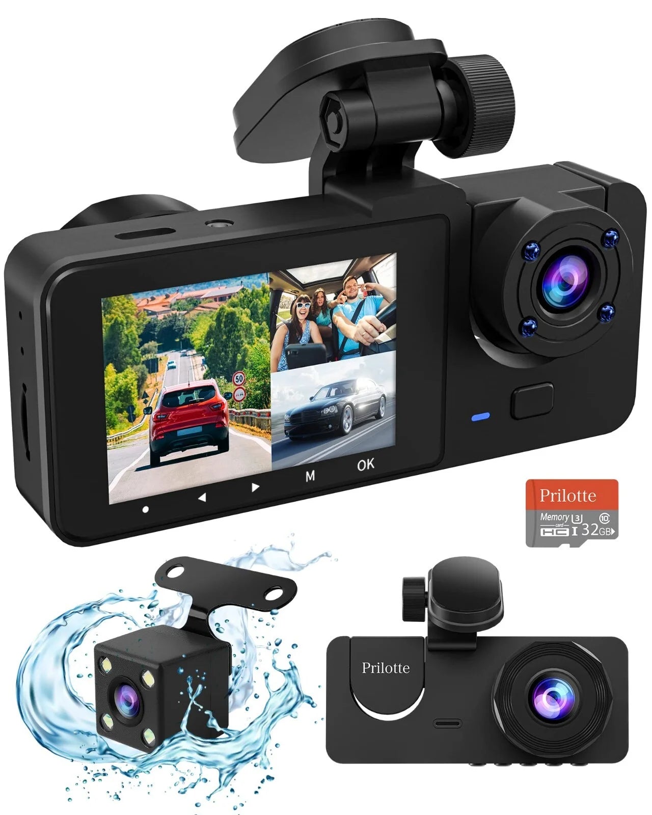 Ultimate 3-Channel Dash Cam for Cars - 1080P Front & Rear with Night Vision and 32GB SD Card Included