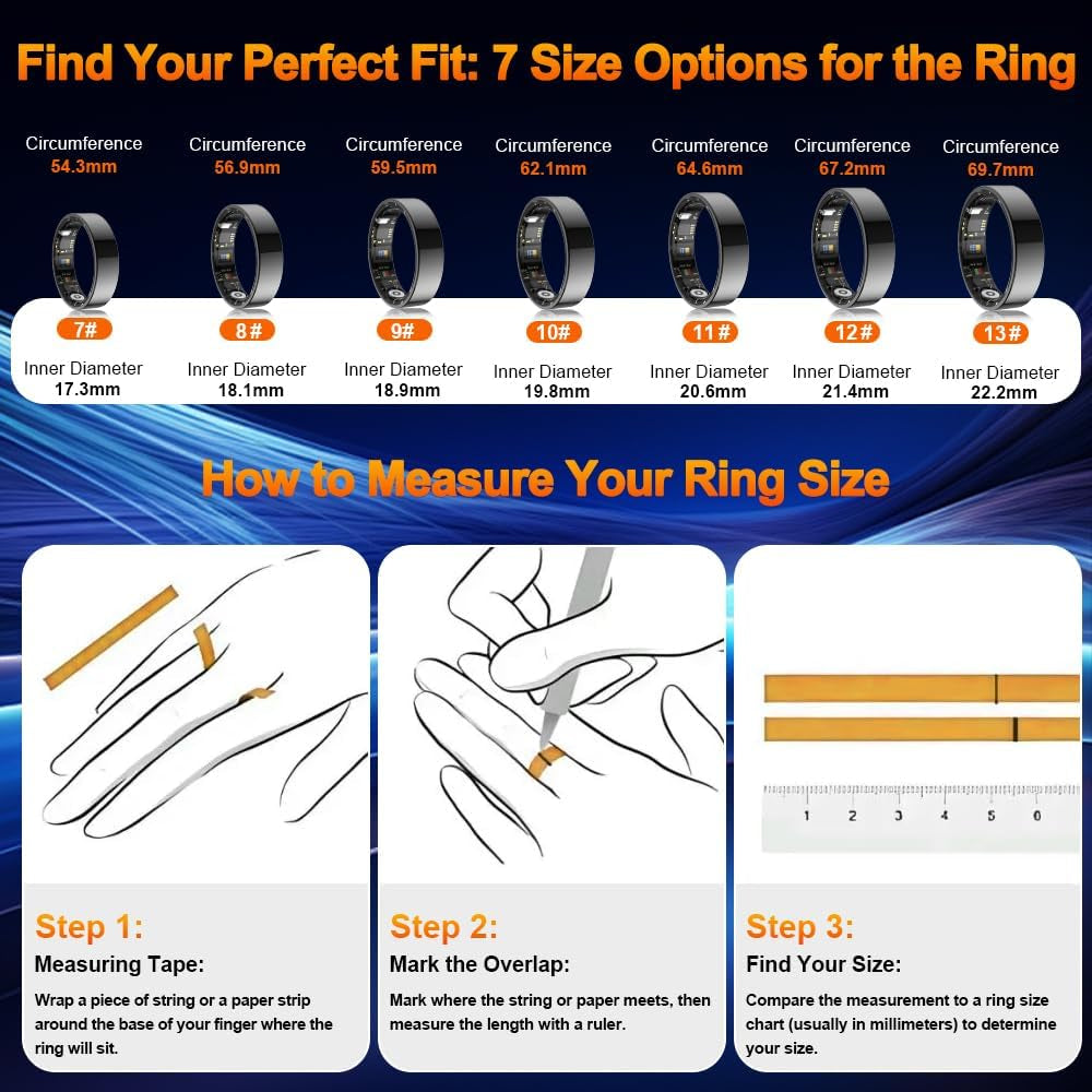 Revolutionary 2025 Smart Ring Health Tracker: Monitor Blood Pressure, Heart Rate & Sleep Patterns with Bluetooth Connectivity and IP68 Waterproof Design for Active Lifestyles