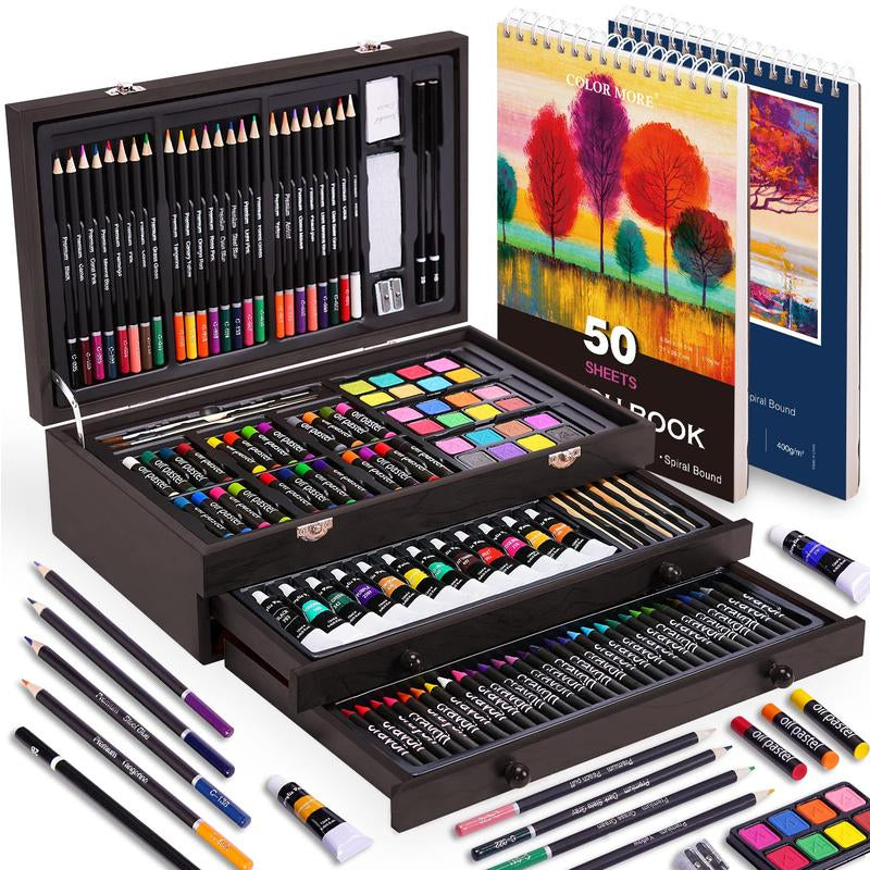Ultimate 175-Piece Deluxe Art Set - Complete Acrylic Paints, Crayons & Colored Pencils in Elegant Wooden Case - Perfect Art Supplies for All Ages & Skill Levels - Ideal Gift for Birthdays & Holidays!
