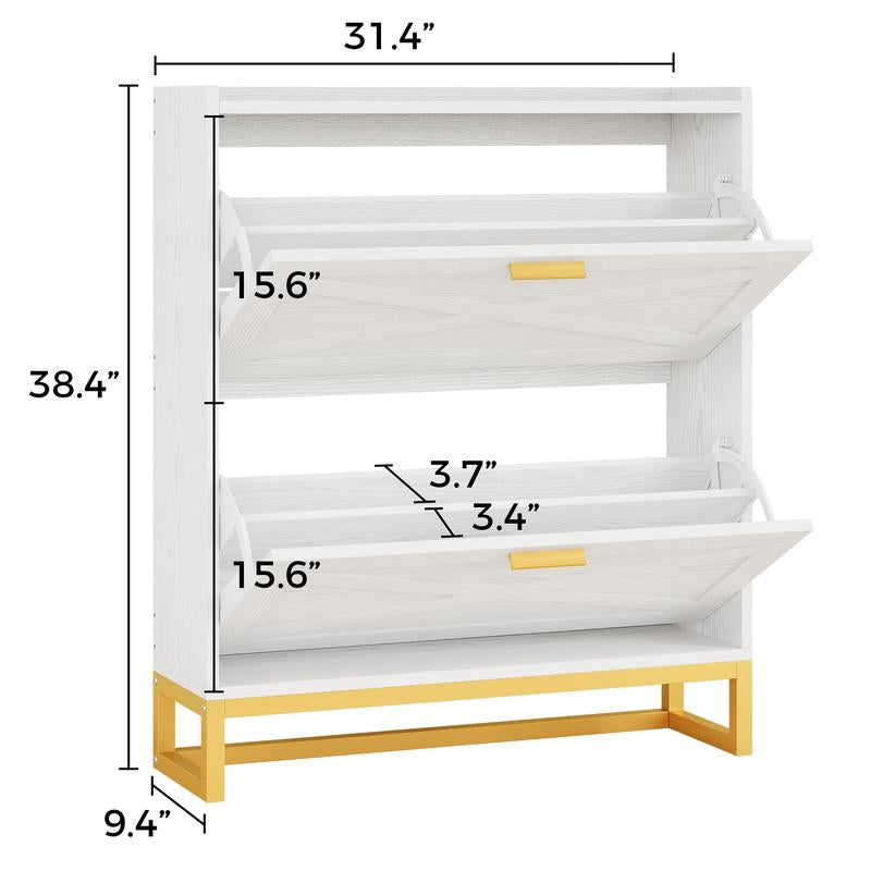 Sleek IRONCK White Wooden Shoe Cabinet with 2 Flip Drawers - Stylish Storage Organizer for Entryway, Hallway, and Living Room