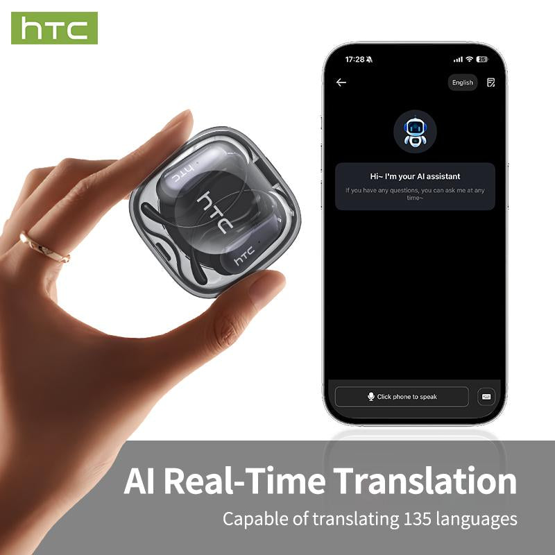 HTC NE38 OWS Wireless Translation Earbuds - Real-Time Translation in 134 Languages, Bluetooth 6.0, IPX5 Waterproof, HIFI Sound, Perfect for Office, Sports, Study & Calls - Built-In Microphone & AI Technology