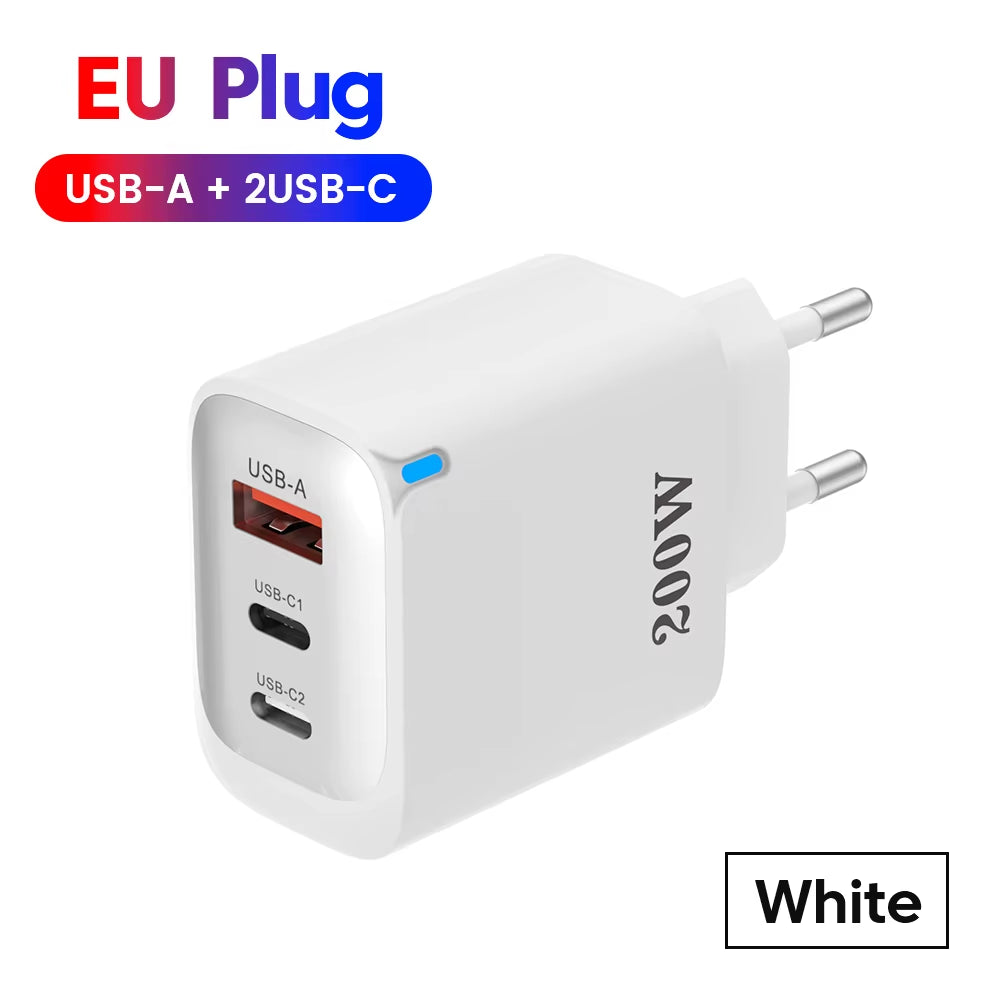 Experience Lightning Fast Charging with the Total PD200W USB Super Fast Charge 3-Port Charger - Perfect for iPhone, Xiaomi, and Samsung!