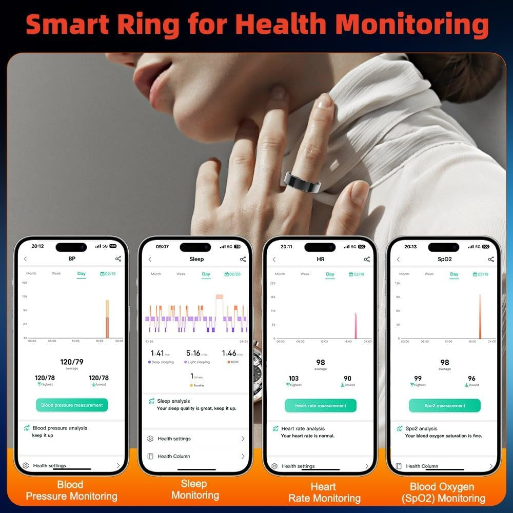 Revolutionary 2025 Smart Ring Health Tracker: Monitor Blood Pressure, Heart Rate & Sleep Patterns with Bluetooth Connectivity and IP68 Waterproof Design for Active Lifestyles