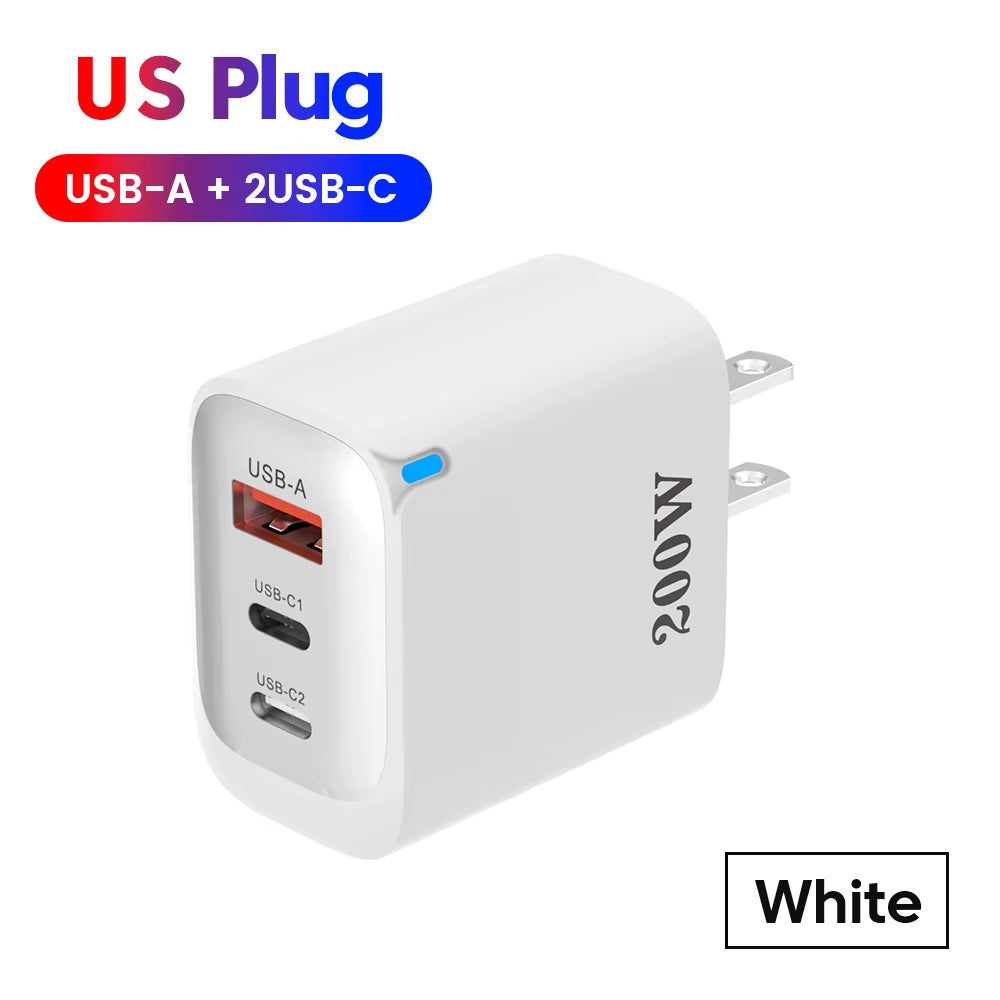Experience Lightning Fast Charging with the Total PD200W USB Super Fast Charge 3-Port Charger - Perfect for iPhone, Xiaomi, and Samsung!