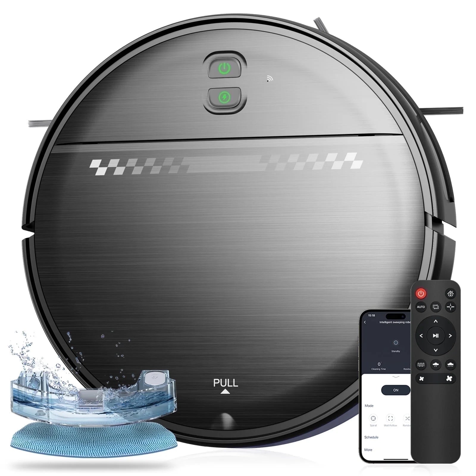 Effortless Cleaning with GOOVI Robot Vacuum and Mop Combo - Smart Wi-Fi Enabled, Remote Control & 120-Minute Battery Life in Sleek Black