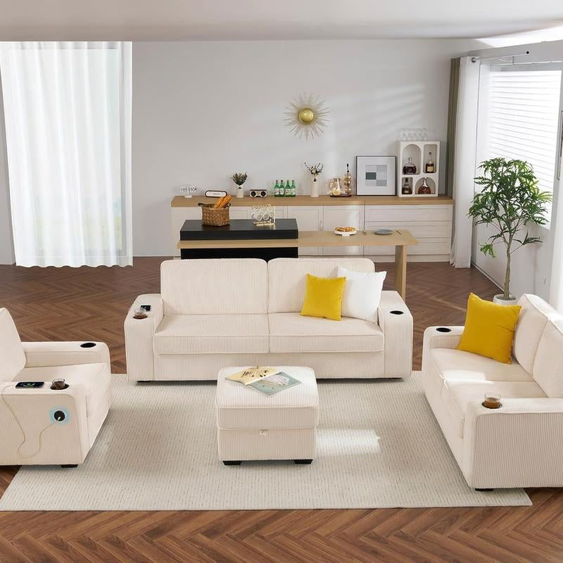 Amerlife Modern Oversized Sofa – Premium Bouclé/Chenille/Corduroy | 23" Deep Seat | USB Charging Ports | Cup Holders | Heavy-Duty Frame (2400 lbs Capacity)