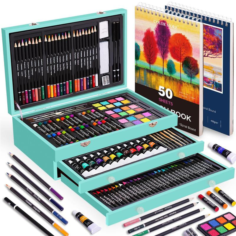 Ultimate 175-Piece Deluxe Art Set - Complete Acrylic Paints, Crayons & Colored Pencils in Elegant Wooden Case - Perfect Art Supplies for All Ages & Skill Levels - Ideal Gift for Birthdays & Holidays!