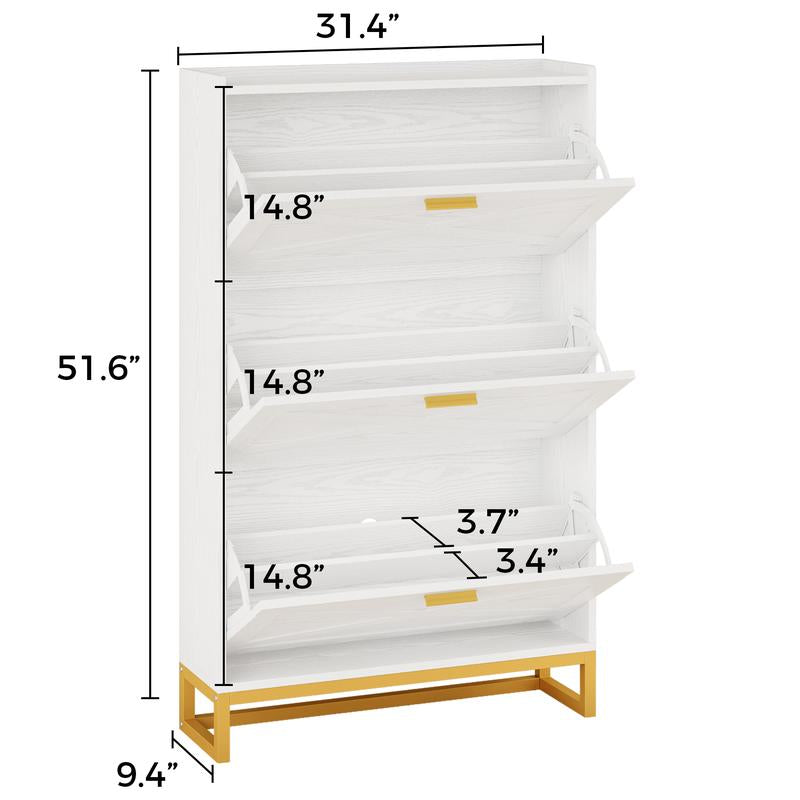Sleek IRONCK White Wooden Shoe Cabinet with 2 Flip Drawers - Stylish Storage Organizer for Entryway, Hallway, and Living Room