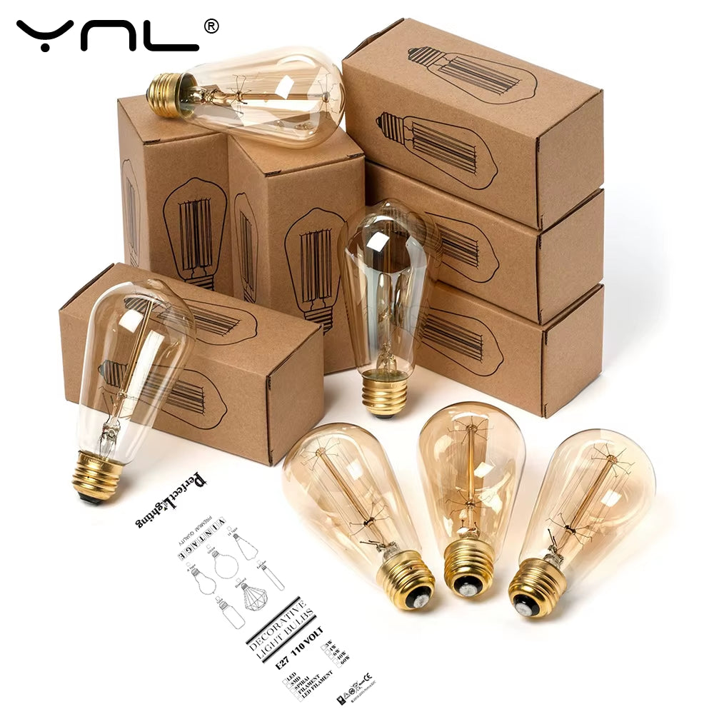 Illuminate Your Space with the Vintage Charm of Edison Bulb E27 220V 40W - ST64 A19 T45 G80 G95 G125 Incandescent Filament Lighting