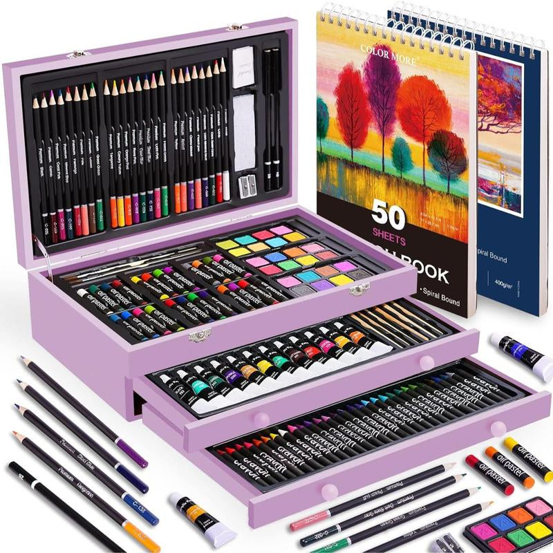Ultimate 175-Piece Deluxe Art Set - Complete Acrylic Paints, Crayons & Colored Pencils in Elegant Wooden Case - Perfect Art Supplies for All Ages & Skill Levels - Ideal Gift for Birthdays & Holidays!