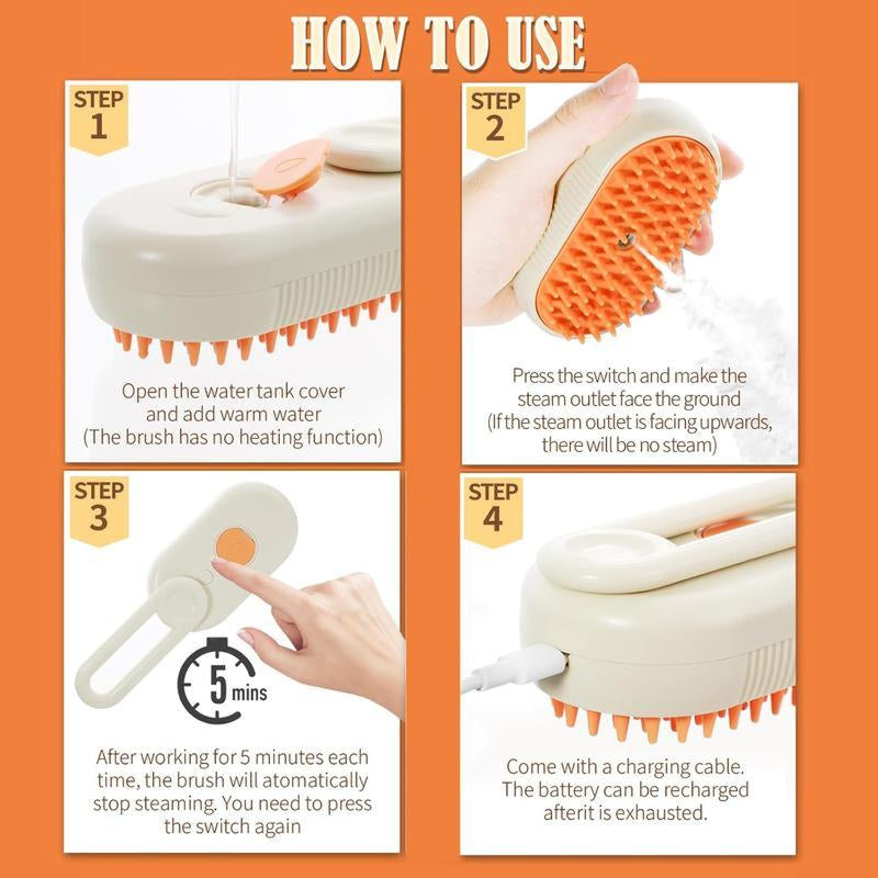 3-in-1 Steam Pet Brush - Advanced Grooming Comb for Dogs & Cats, Effortlessly Remove Fur with Steamy Mist Technology