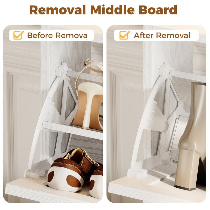 Sleek IRONCK White Wooden Shoe Cabinet with 2 Flip Drawers - Stylish Storage Organizer for Entryway, Hallway, and Living Room