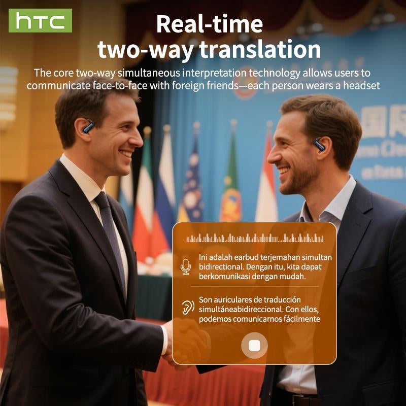 HTC NE38 OWS Wireless Translation Earbuds - Real-Time Translation in 134 Languages, Bluetooth 6.0, IPX5 Waterproof, HIFI Sound, Perfect for Office, Sports, Study & Calls - Built-In Microphone & AI Technology