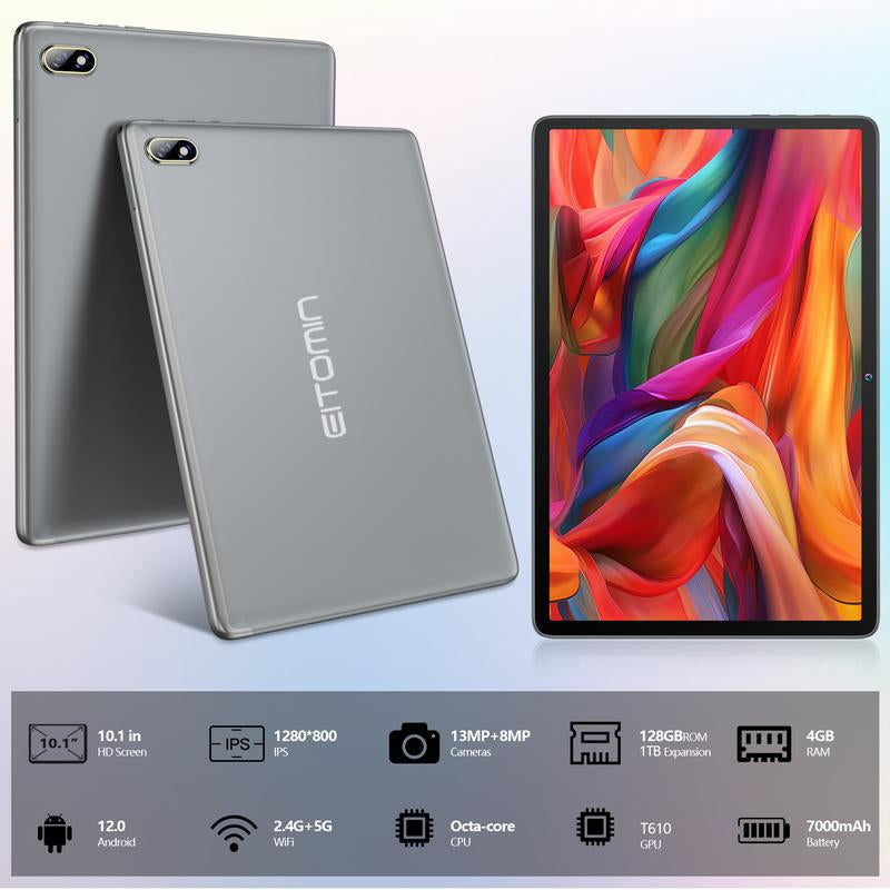 2024 Newest 10-Inch Android Tablet - 2-in-1 with Keyboard, Octa-Core, 128GB ROM, 1TB Expandable, HD Screen, 13MP Camera, 7000mAh Battery, Bluetooth 5.0, Includes Mouse, Stylus, and Case