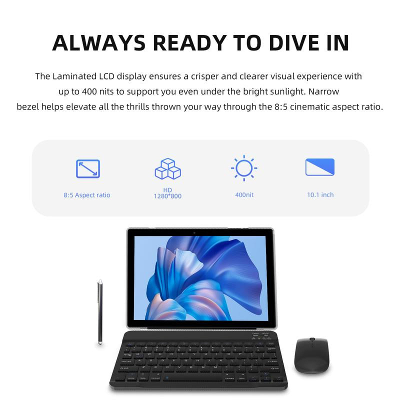 Powerful 10.1" Android Tablet with Keyboard & Mouse - Quad-Core 2.0GHz, 12GB RAM, 128GB Storage - Perfect for Work & Play, Ideal Christmas Gift!