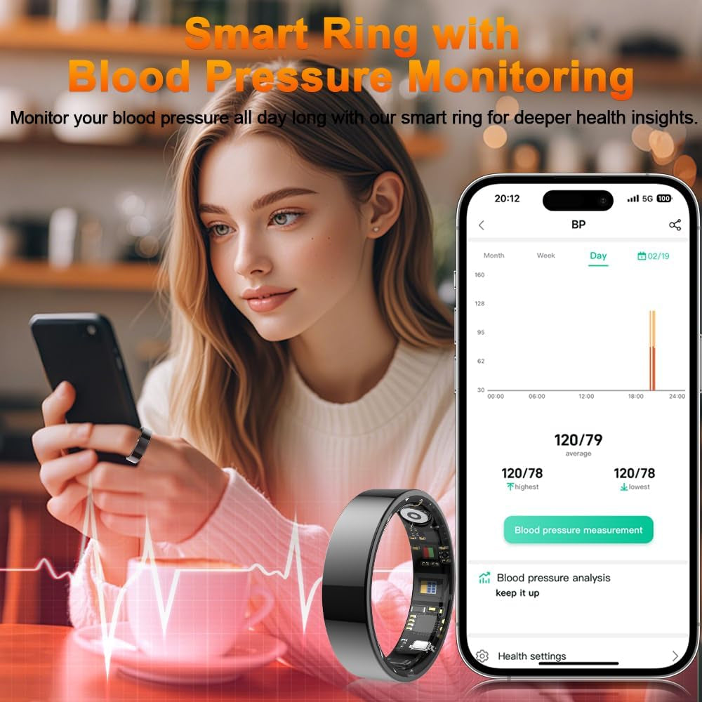 Revolutionary 2025 Smart Ring Health Tracker: Monitor Blood Pressure, Heart Rate & Sleep Patterns with Bluetooth Connectivity and IP68 Waterproof Design for Active Lifestyles