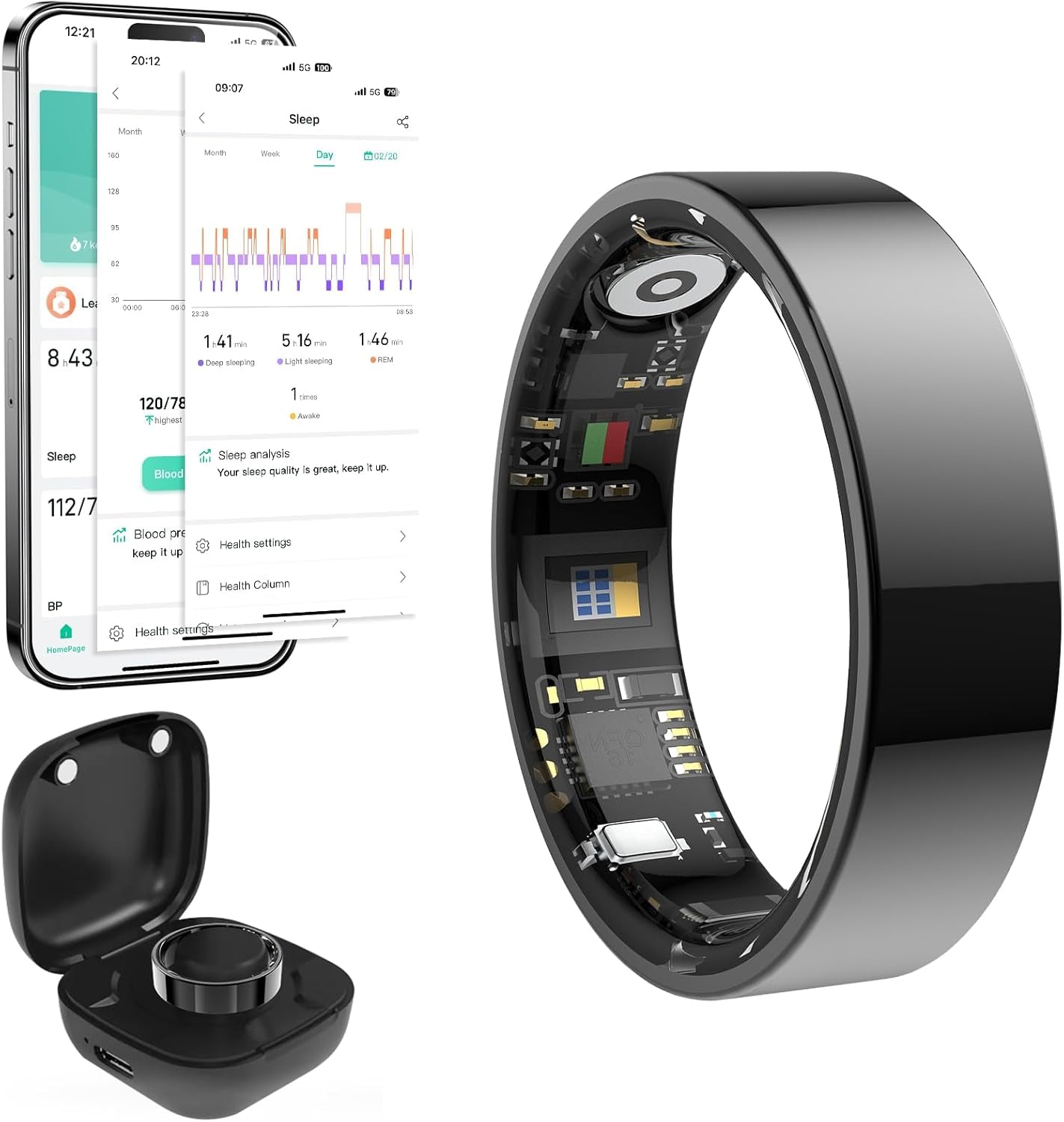 Revolutionary 2025 Smart Ring Health Tracker: Monitor Blood Pressure, Heart Rate & Sleep Patterns with Bluetooth Connectivity and IP68 Waterproof Design for Active Lifestyles